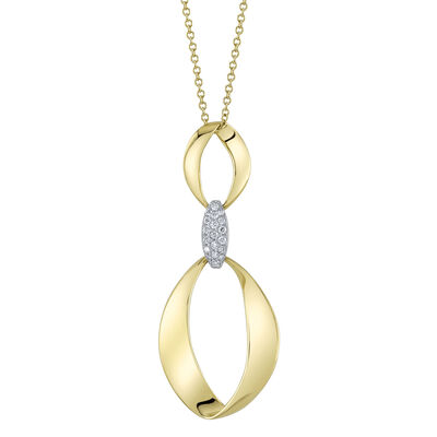 Shy Creation .10ctw Diamond Oval Double Link Pendant in 14k Yellow Gold